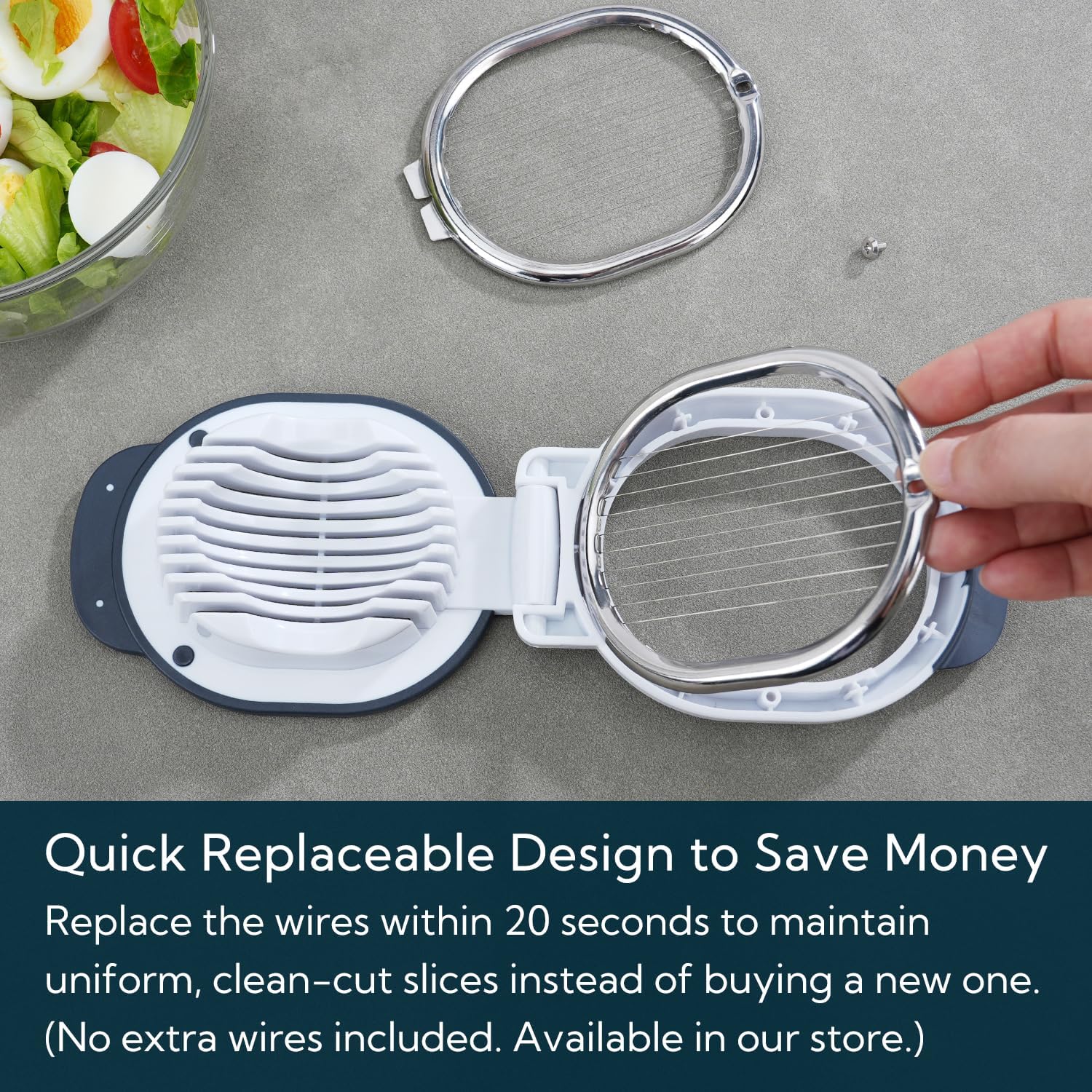 Replaceable Egg Slicer with Stainless Steel Wires, Egg  for Hard-Boiled Eggs, Dual-Direction , Heavy-Duty Egg Dicer, Non-Slip Base & Handle, Dishwasher Safe