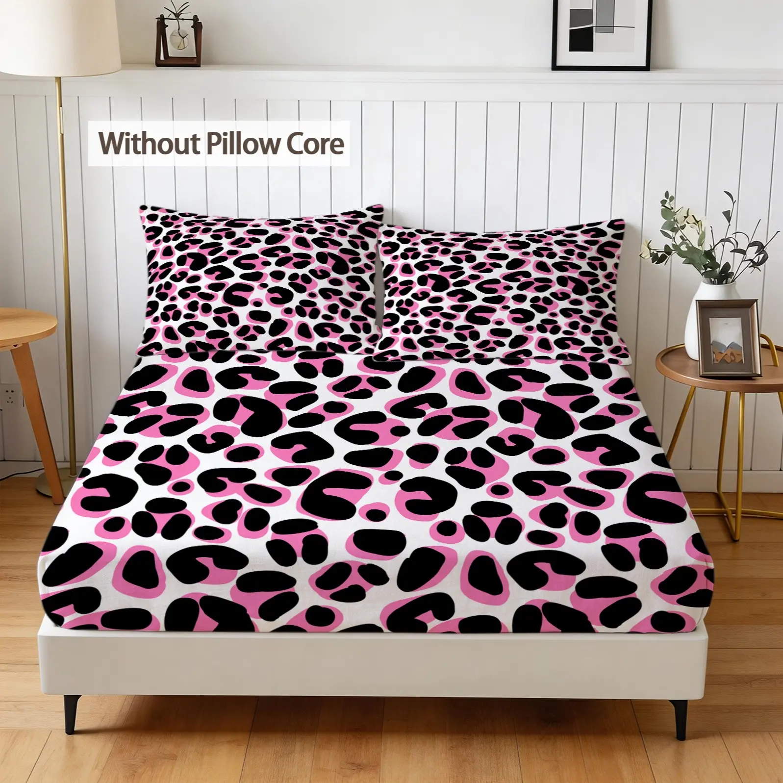Colorful Leopard Print Single-Sided Printed Bed Sheet Set, 1 Bed Sheet+2 Pillowcases, Deep Pocket Anti Slip Design, Personalized First Letter Pattern Bedding Set, Suitable For Female And Adolescent Adult Bedroom And Dormitory Use, Without Pillow Core