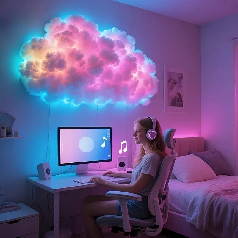🎄Smart 3D Cloud LED Light | Color Changing & Music Sync Lights | Room Decor for Christmas, Halloween | USB Powered Family DIY Fun✨