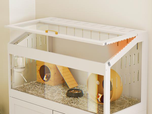 HOOBRO Large Hamster Cage, Small Animal Cage with Storage Cabinet and Led Light Strip, Acrylic Guinea Pig Cage with Flip-Top Lid, Easy to Clean, 39.4" x 18.9" x 42.5", White #SummerVibes