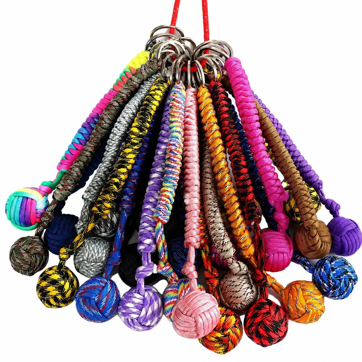 Women's Tactical Ball-Ended Paracord Keychain Accessory, Heavy-Duty with Steel Ball for Self-Defense, Carabiner Clip for Hiking & Camping, Keychain Accessories