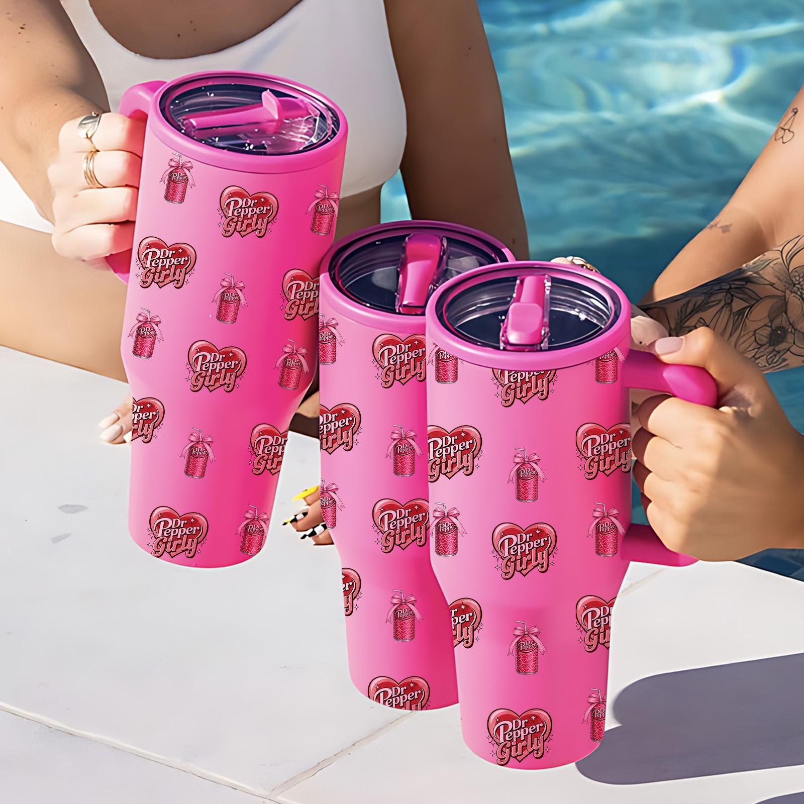 40oz Insulated Tumbler With Handle, Drinkware, Dr Pepper Girl All Over Print Thermal Mug, Soda Aesthetic Design, Double Wall Vacuum Cup For Hot Cold Drinks, Leak Resistant Lid, Birthday Valentine Mother’s Day Gift For Women Friend