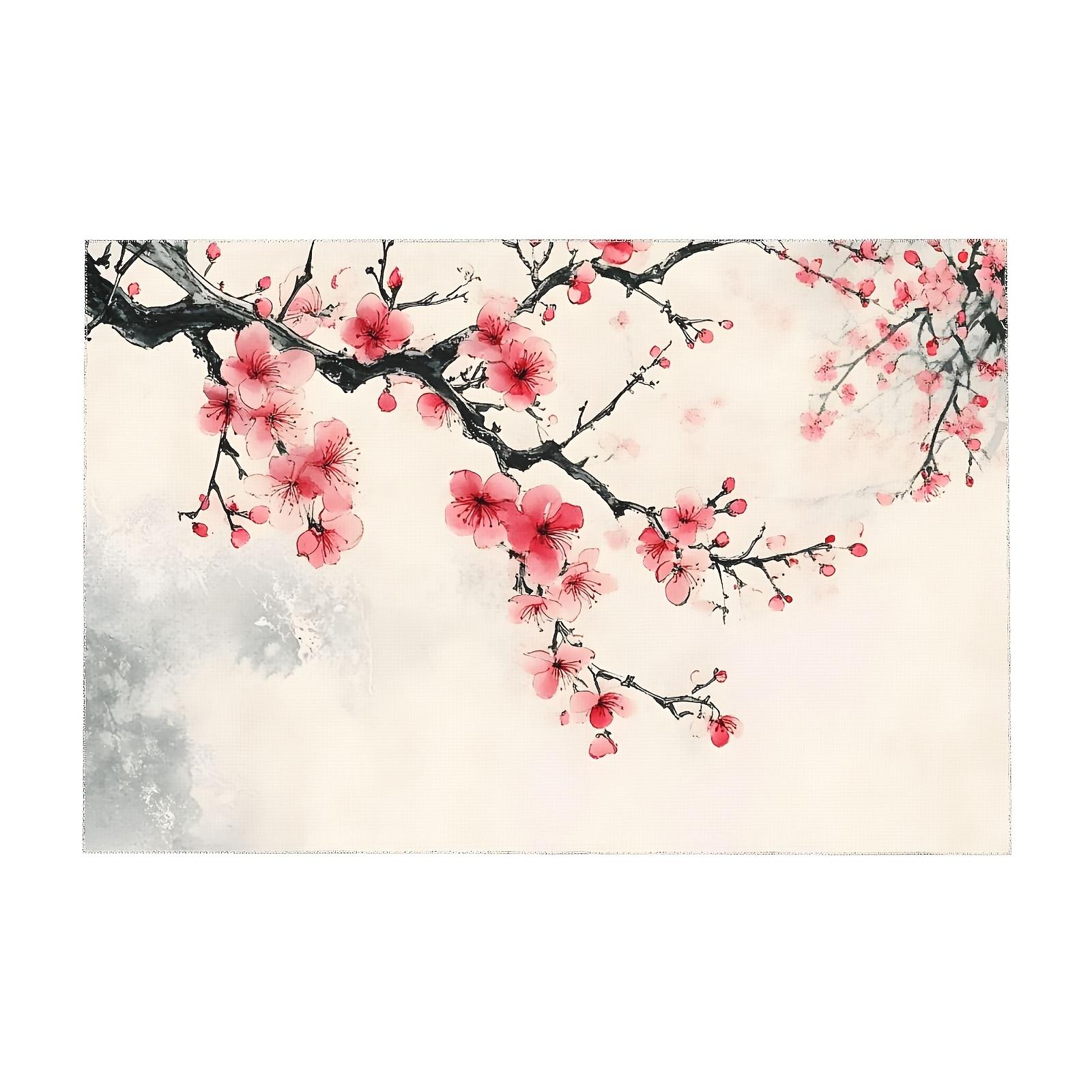Rectangular polyester tablecloth adorned with geometric cherry blossom patterns - of excellent quality, heat-resistant and wear-resistant, suitable for various occasions such as dining tables, parties, restaurants, coffee tables, etc