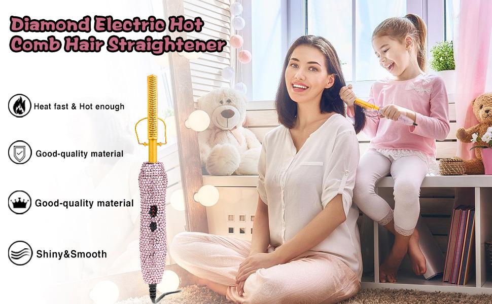 【Spring Glow-Up】Diamond Electric Hot Comb Hair Straightener Hair Curler Curling Comb for Natural Hair Wigs Anti-Scald Case Adjustable Heat Multifunctional Styler
