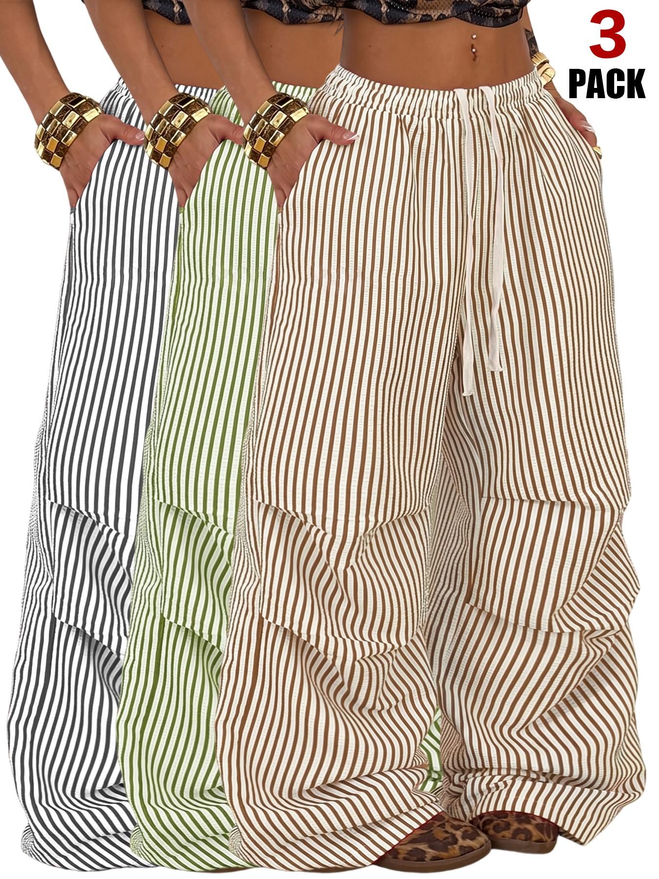 Women's Striped Wide Leg Pants, High Waisted Drawstring Casual Trousers, Loose Fit Baggy Lounge Pants, Y2K Streetwear, Comfortable Everyday Wear