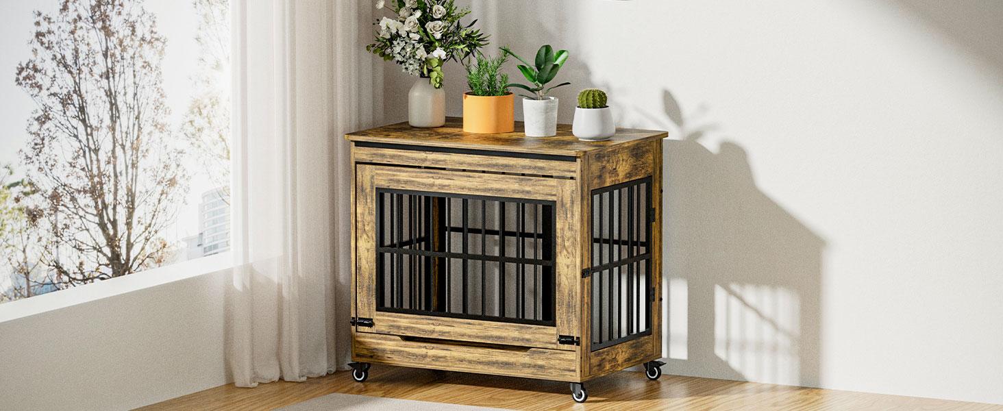 ZZWHOM Premium Solid Wood Dog Crate – Large Indoor Pet Kennel with Lockable Door, Multiple Sizes for Medium to Giant Breeds