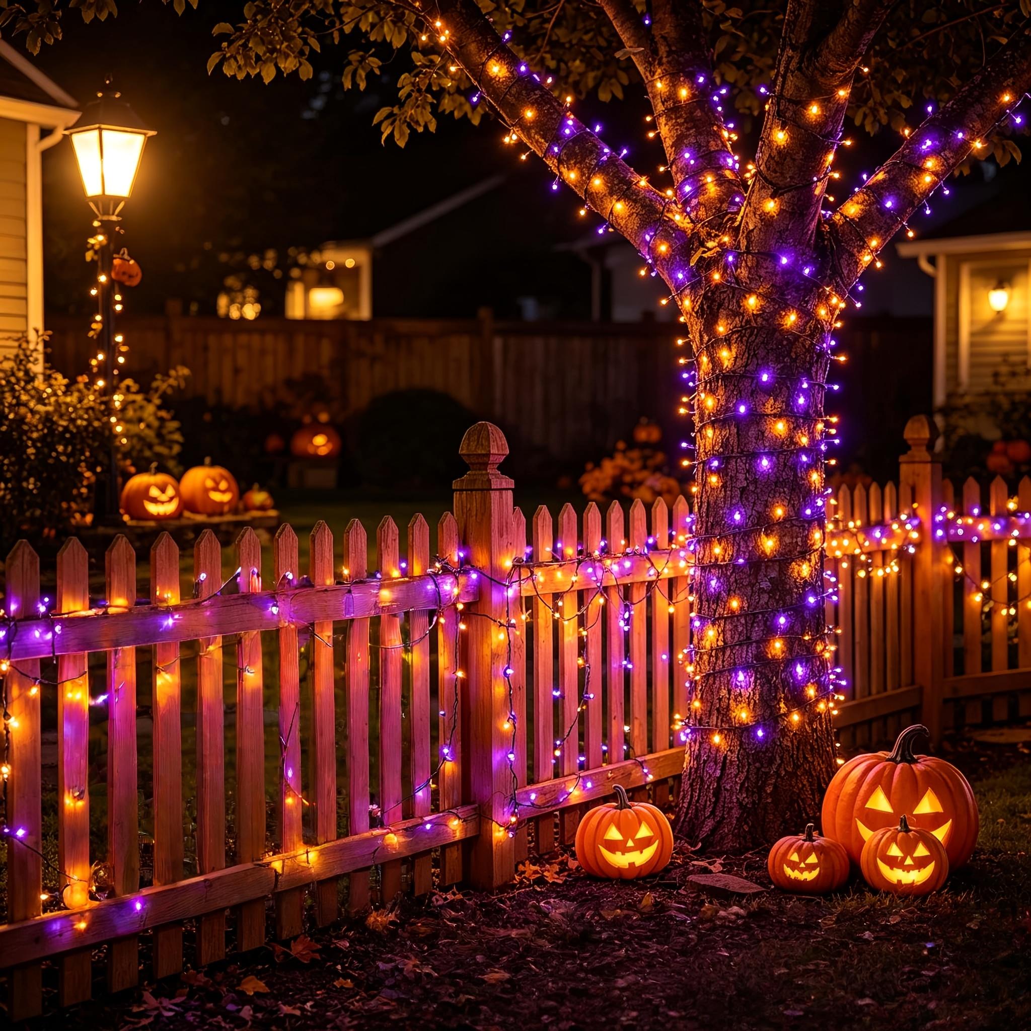 Solar LED Fairy Lights, 900-LED Purple & Orange-Purple String Lights with 8 Lighting Modes, IP54 Waterproof for Yard, Fence Illumination & Outdoor Home Improvement Decor