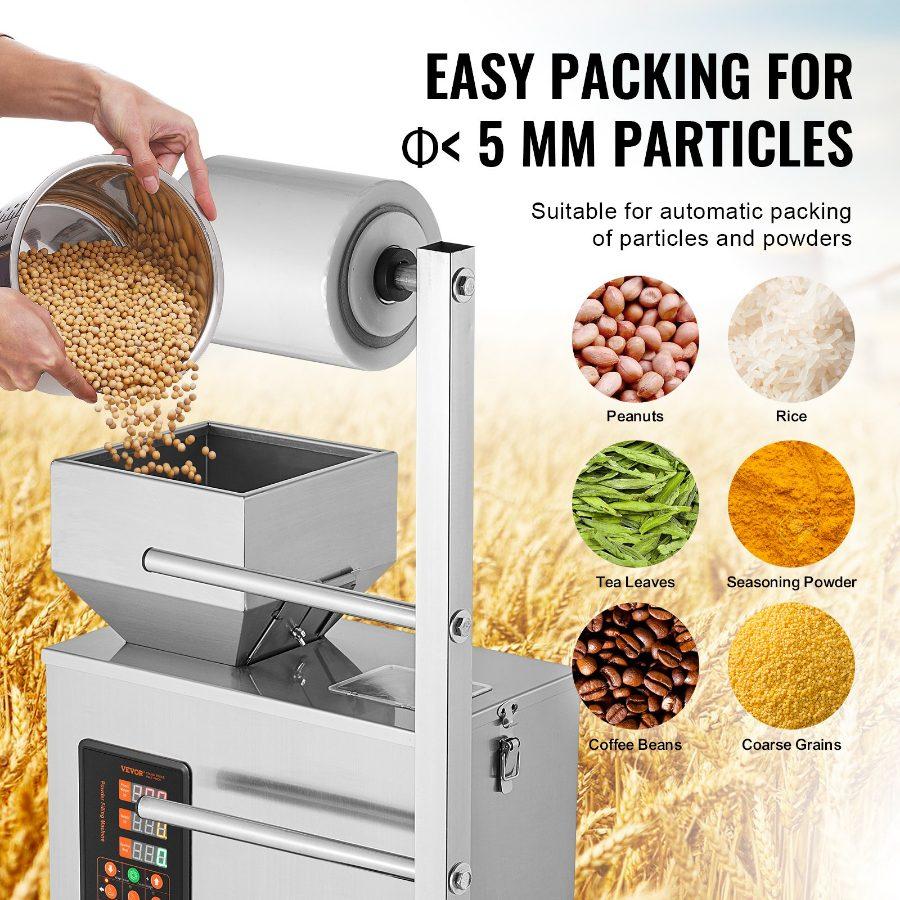VEVOR Automatic Particle Packaging Machine, 0.002-0.22lbs/1-100g, Multi-Function Pouch Powder Sachet Weighting Filling Packing Machine, Powder Filler Machine for Tea Seeds Grains Flour Beans Glitter