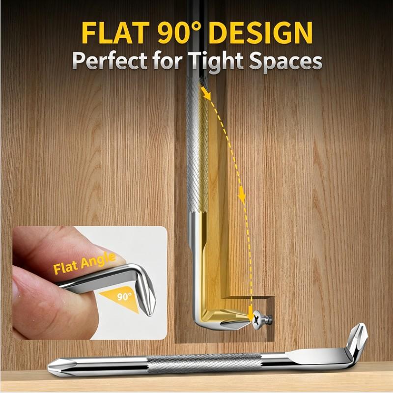 4PCS Offset L Screwdriver Tool, 90 Degree Right Angle Double End Phillips & Slotted Screwdriver Bits for Tight Hard-to-Reach Areas