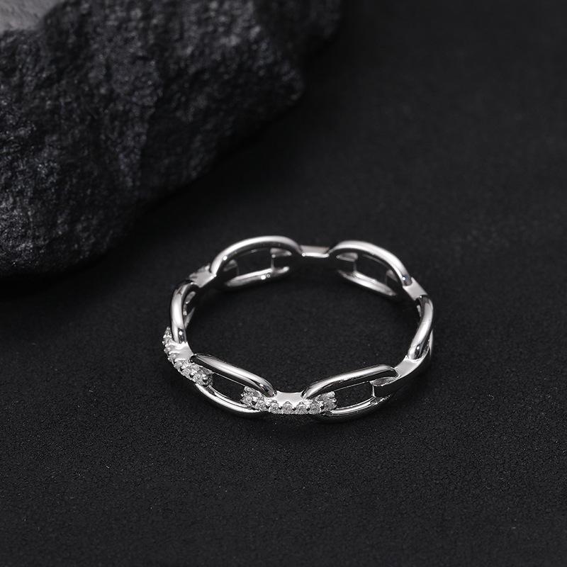 EOM Moissanite Hip Hop Unisex Chained Ring Copper Ring Jewelry Perfect Birthday Engagement Wedding Anniversary Gift for Men Women
