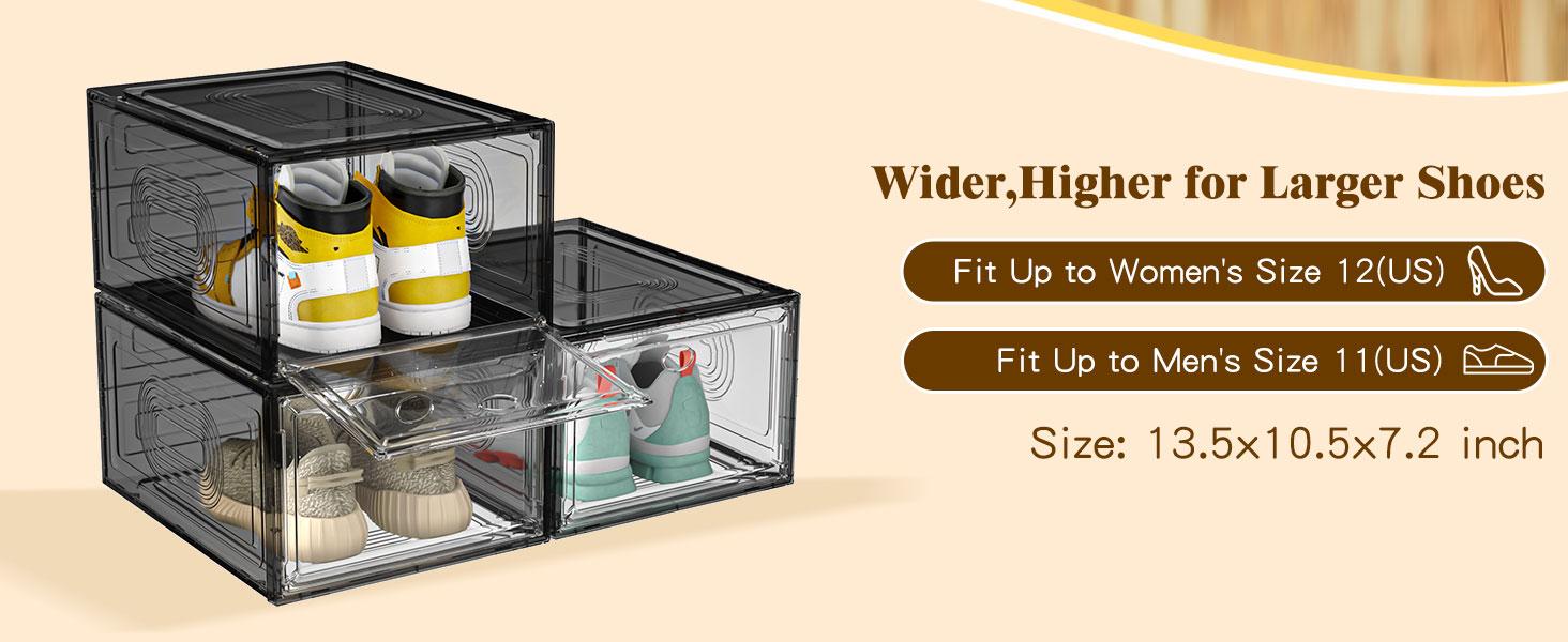 7CODE Thicken & Sturdy 24 Pack Stackable Shoe Organizer White Plastic Storage Box for Sport Sneaker Display Upgraded Sturdy Shoe Container Room Set