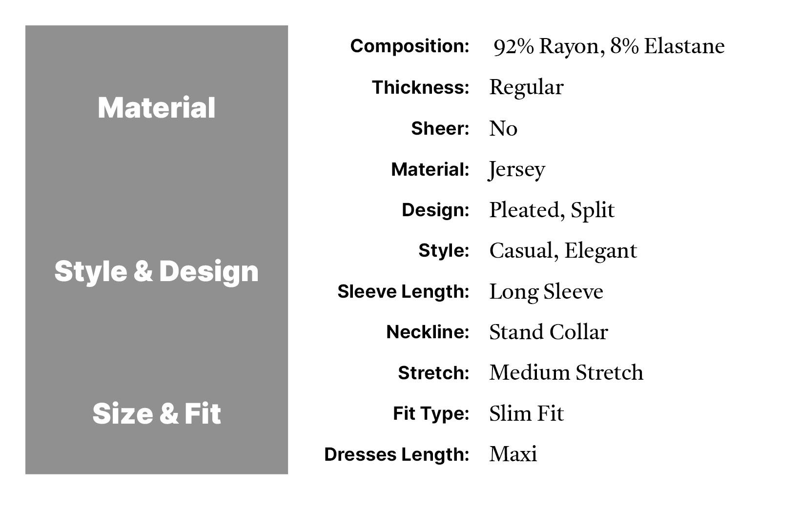 Slit Pleated Long Sleeve Bodycon Mock Neck Long Dress