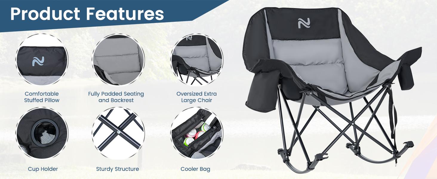 ABORON Rocking Camping Chair,XXL Oversized Folding Fully Padded Outdoor Lawn Chair with Side Pocket,Portable Recliner for Patio, Backyard, Beach,Camping,Fishing, Supports 400 lbs ABORON Rocking Camping Chair,XXL Oversized Folding Fully Padded Outdoor Lawn Chair with Side Pocket,Portable Recliner for Patio, Backyard, Beach,Camping,Fishing, Supports 400 lbs