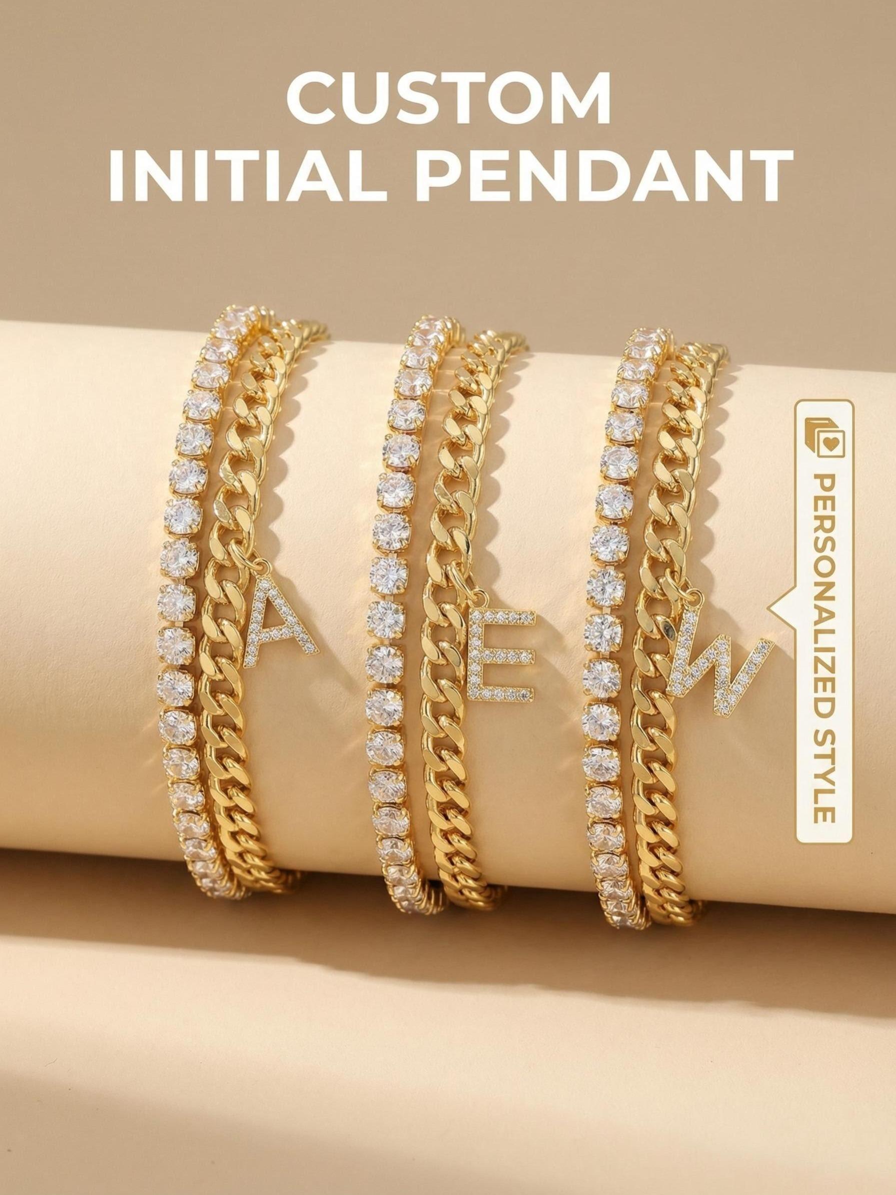 2-Piece Initial Letter Ankle Bracelet Set, Boho Style, Adjustable, Hypoallergenic, Waterproof, Fashionable Jewelry for Girls