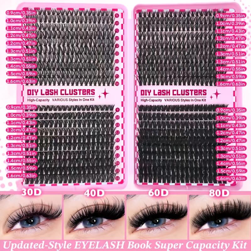 12 Kinds of Eyelash Cluster Kits, Mega/Ultra/Dramatic/Volume/Full/Spikes/ Bottom Lashes Clusters Kit Waterproof Lash with You Need for Beginners & Proficient, Dlyat Home Easily, Soft Comfortable Easy Apply Natural Look for Makeup Daily