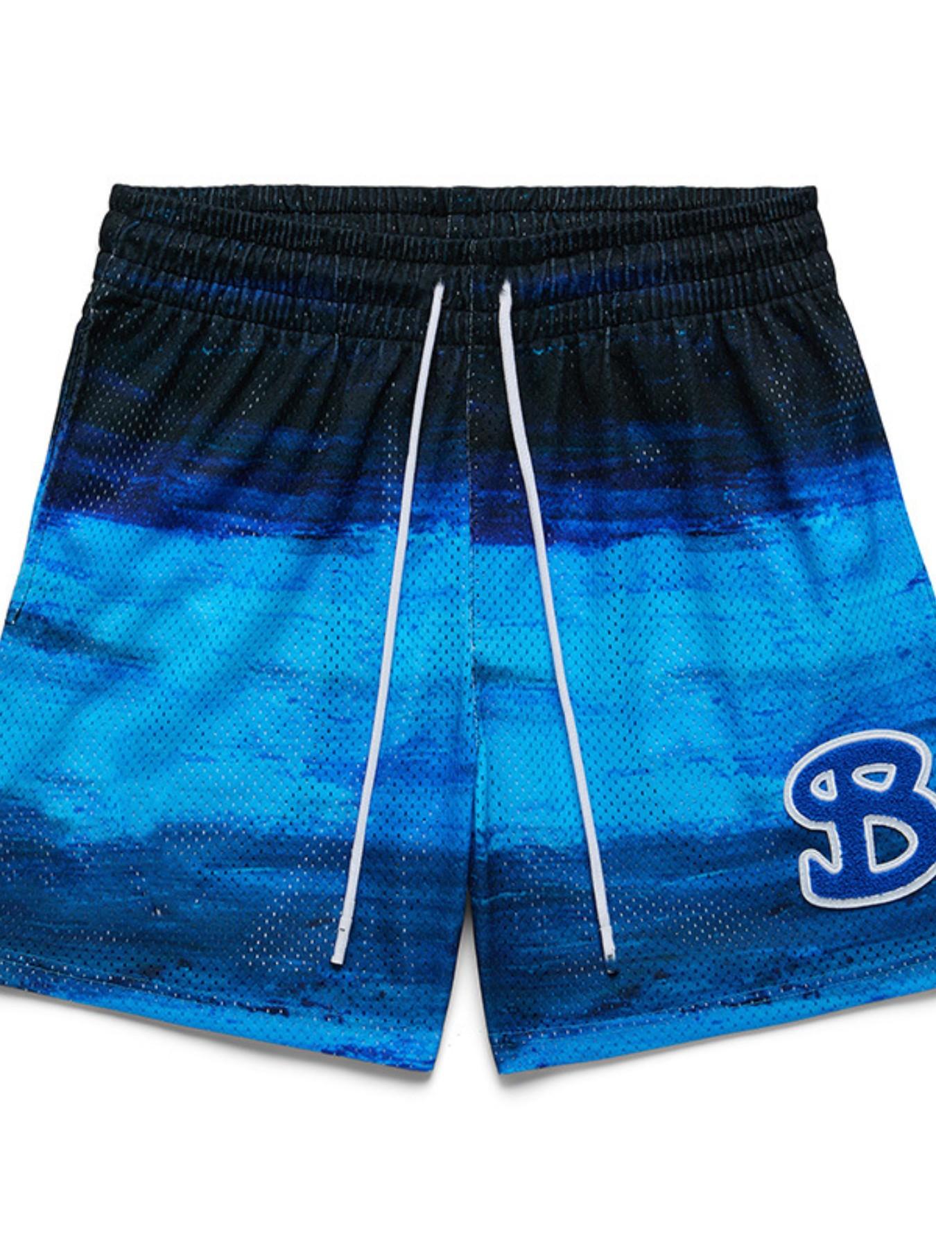 American Style Bktsqd Oil Painting Mesh Breathable Quick-Dry Four-Quarter High-Quality Gym Shorts for Men, Summer Fashion