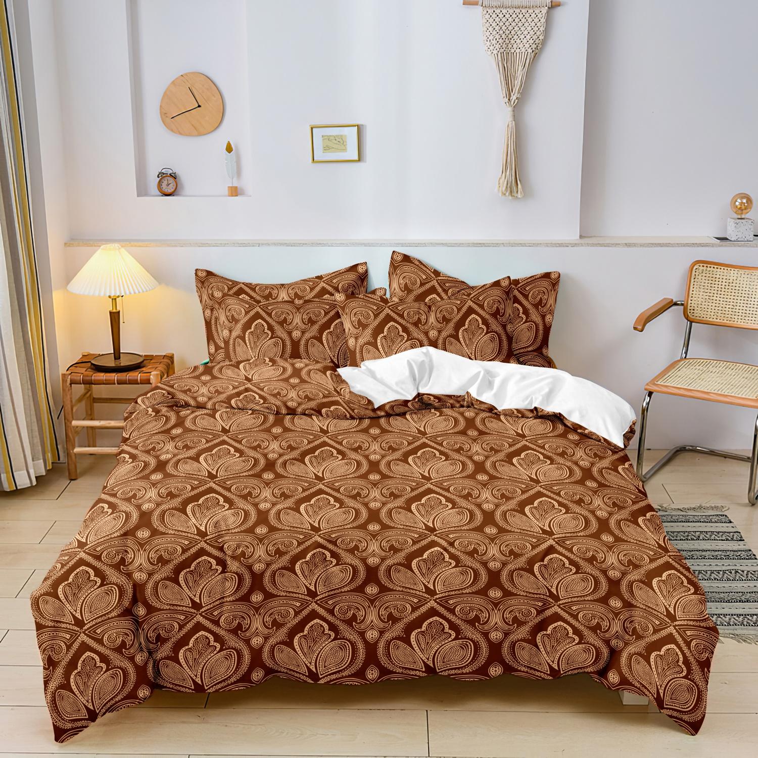 Mandala Floral Pattern Decorative Duvet Cover Set, 3-Count Set Including 1 Duvet Cover & 2 Pillowcases without Filler, Soft and Comfortable for Home Bedroom