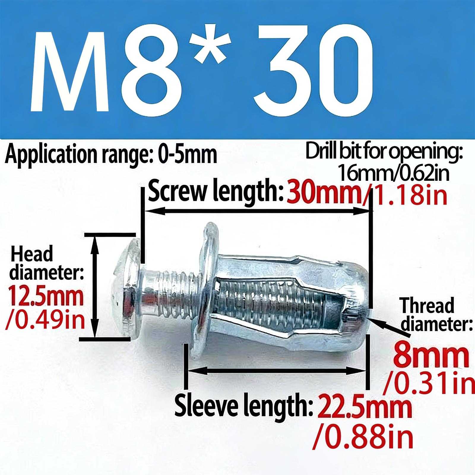 Heavy Duty Bolt Hollow Door Anchors Toggle Bolts for Drywall, Carbon Steel Expansion Screws Set, Expands Behind Wall for Cabinets Walls, Bolt Anchors for 0-5mm Thin Doors Drywall Caravan Walls, Easy Install Multi-Purpose Anchors