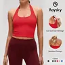 Aoysky Women's Buttery Soft Halter Cropped Tank Top - Built-in Padded Bra, Open Back Longline, Breathable Polyester Blend Activewear for Gym Fitness (Women's Tops, Athletic Sports Clothing)