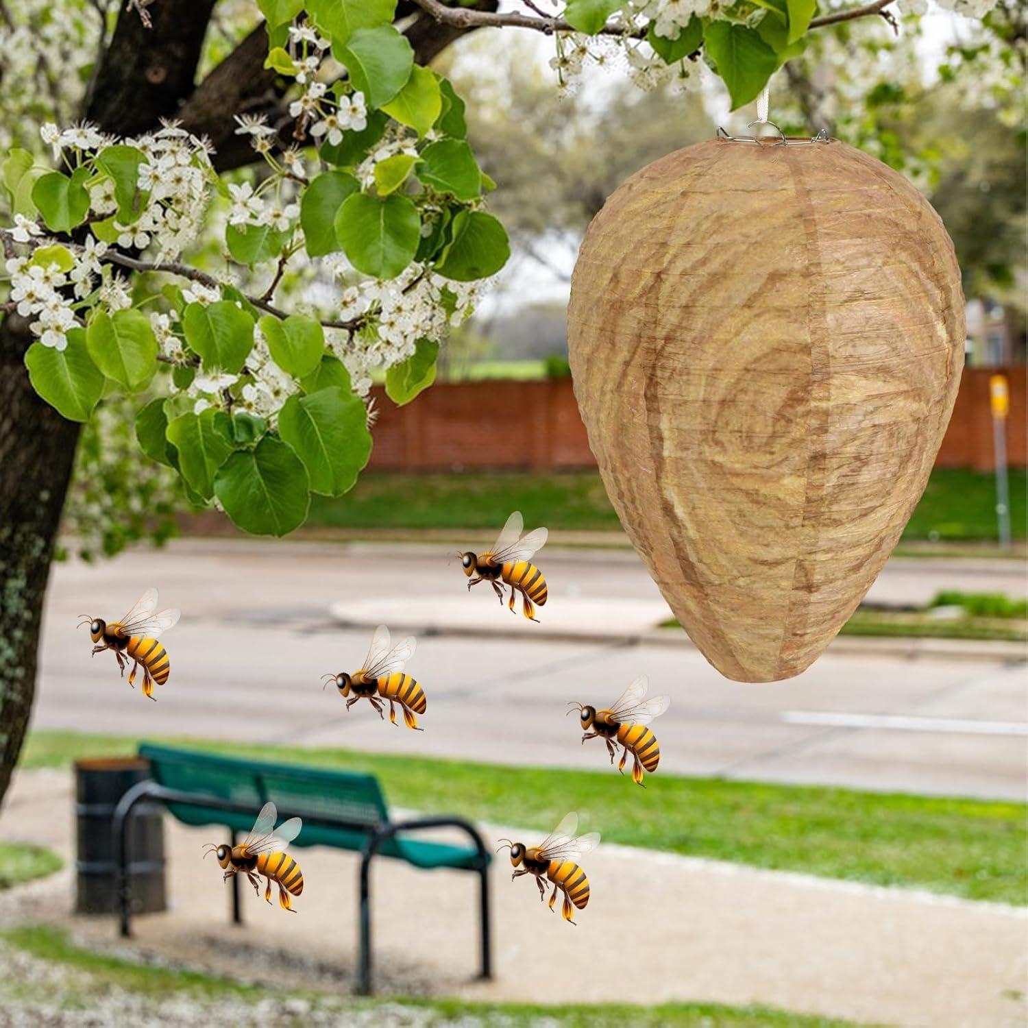 12 Pack Paper Wasp Nest Decoy, Hanging Wasp Nest, Stay Away From Wasps Hornets Jackets, Dark, Pest Control Solution
