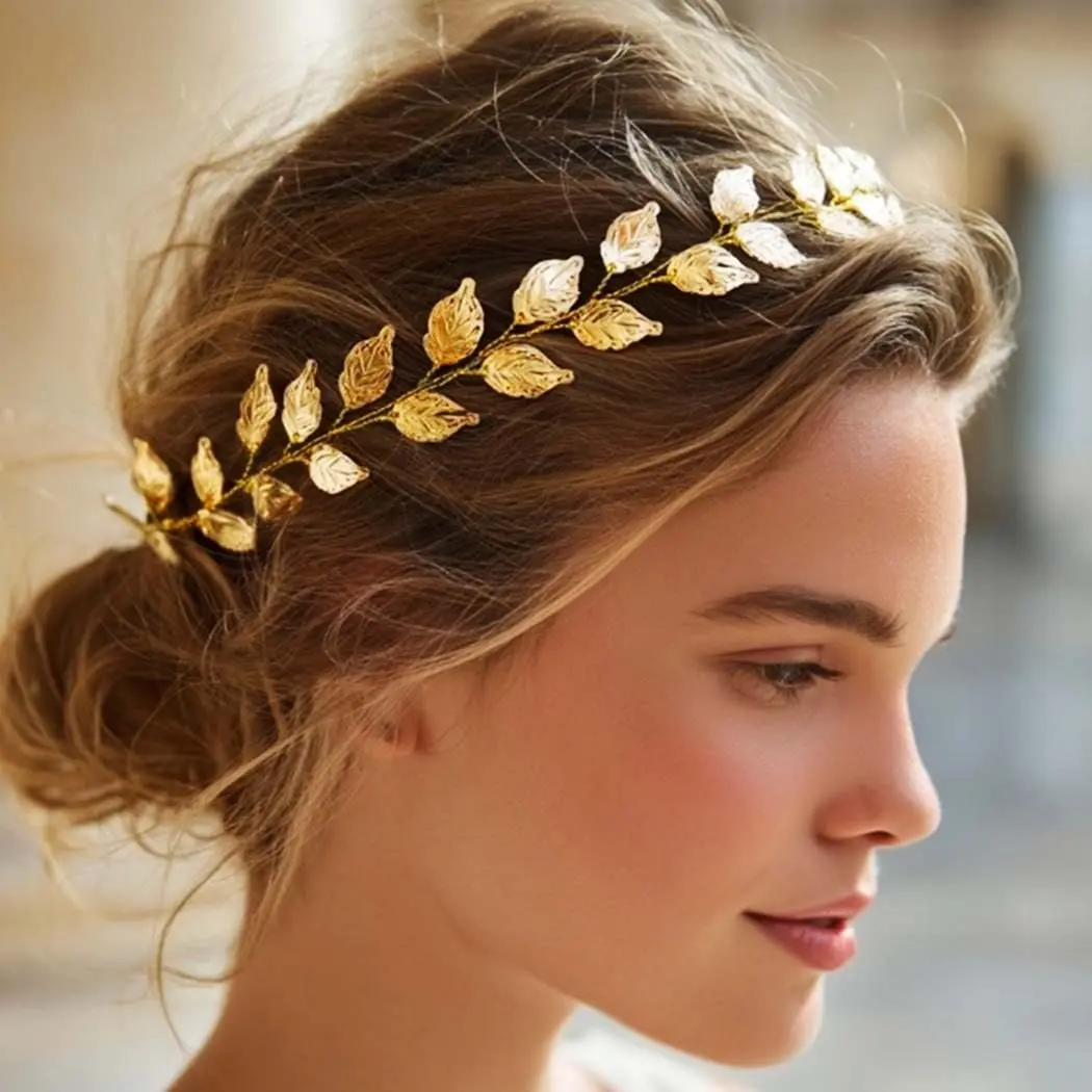 Gold Leaf Motif Bridal Headpiece - Wedding Hair Accessory for Bridesmaids (Gold)