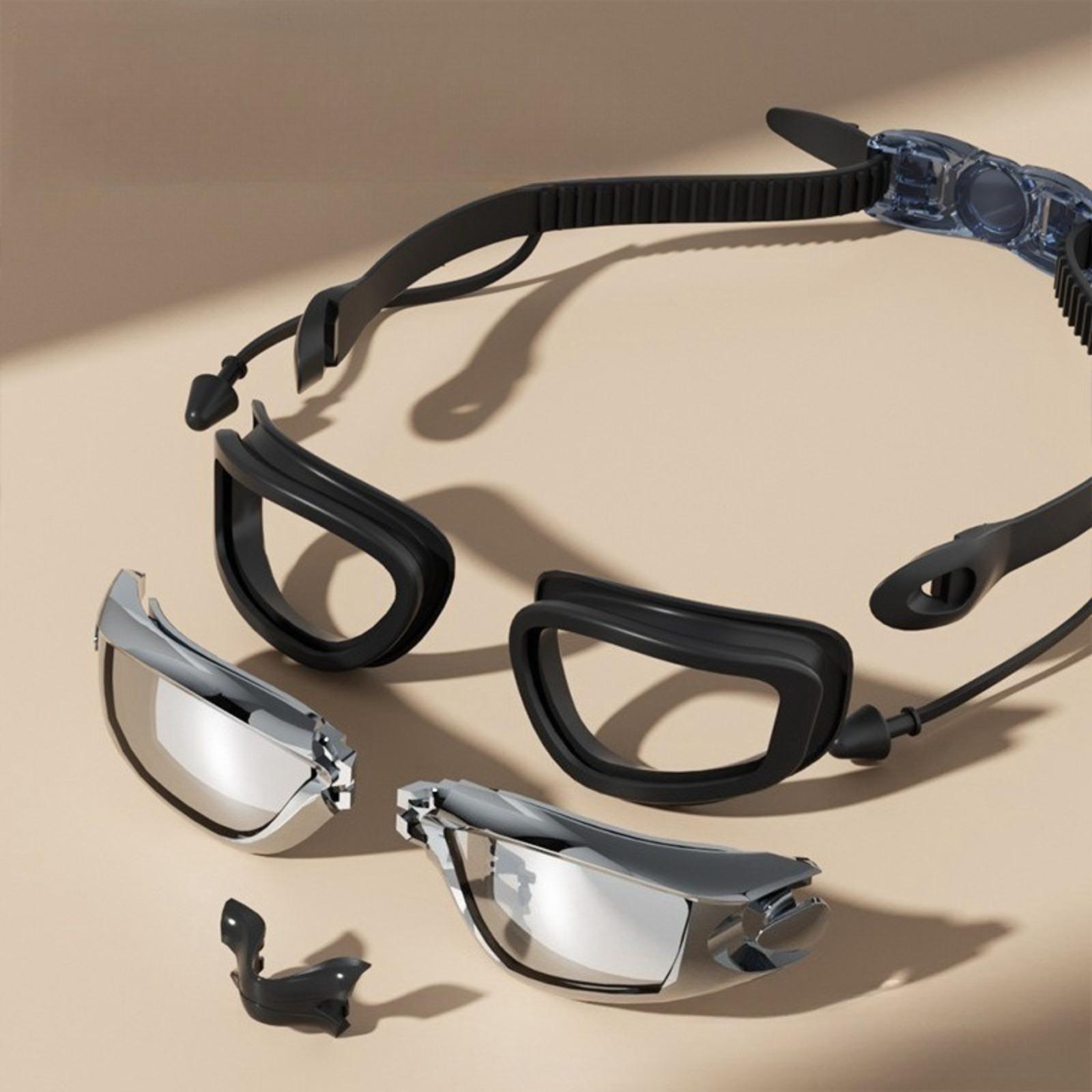 5-Piece Swim Goggle Set: HD, Waterproof, Anti-Fog Goggles with Large Frames, Electroplated Lenses, and Earplugs (Unisex)