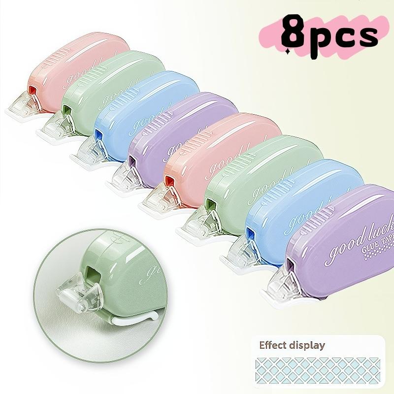 8pcs Four-Color Flip-Top Double-Sided Tape Set, Soft Colors, Large Capacity, Includes Roller, Smooth Adhesive, Ideal for Scrapbooking, Office Supplies