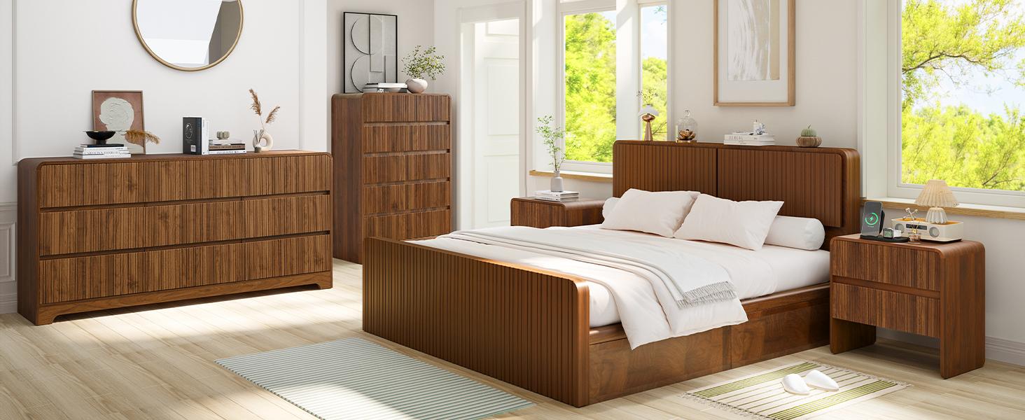 Giratree 45" Tall Mid Century Modern 5-Drawer Dresser, Curved Wood Storage Cabinet for Bedroom & Living Room, Stylish Vertical Organizer Giratree 45" Tall Mid Century Modern 5-Drawer Dresser, Curved Wood Storage Cabinet for Bedroom & Living Room, Stylish Vertical Organizer