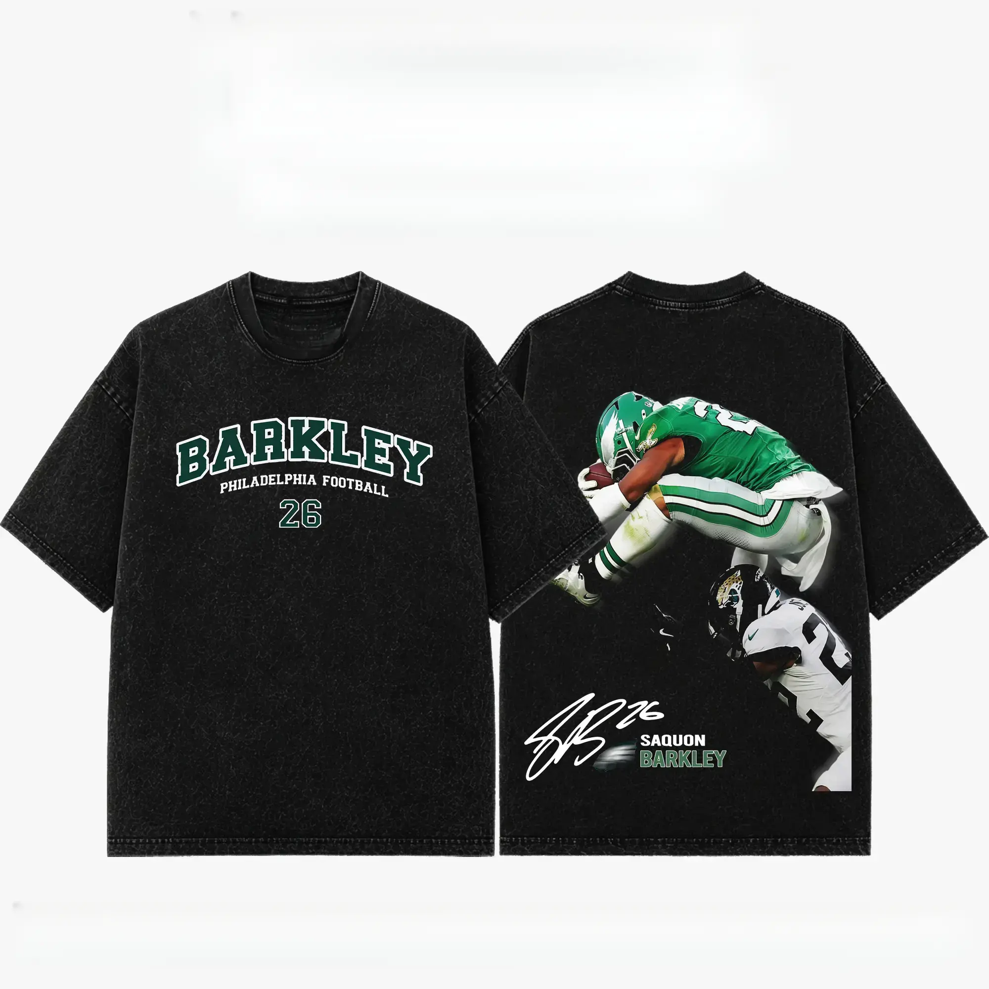 [Sale Up To 50%] Unisex Saquon Barkley #26 Premium Acid Washed Cotton Short-Sleeve T-Shirt, Menswear Tops, Philly Football Fan Graphic Tee, Vintage Heavyweight All Seasons Football Drip Game Day Streetwear Gift
