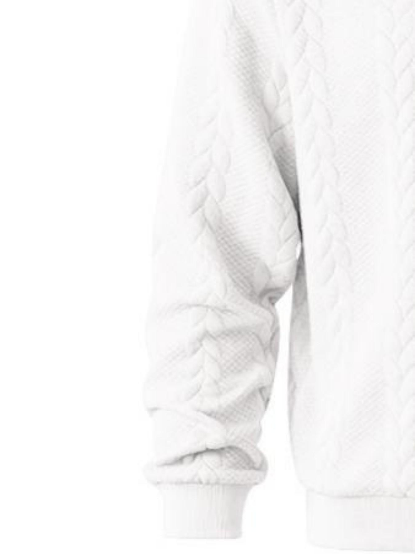 Men's Cable Knit Quarter Zip Polo Sweatshirt, Leather Label Long Sleeve, Casual Pullover, Soft Knit Jumper for Business Casual