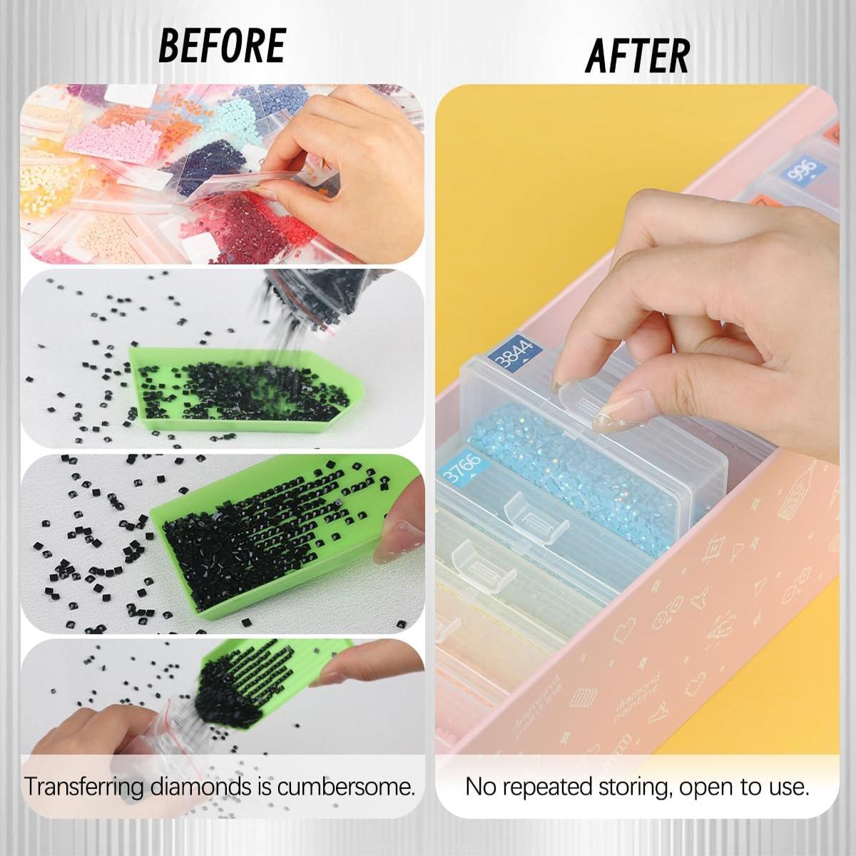 Diamond Painting Storage Containers, 15/30/45 Grid Art Organizer Tray with Lid, Bead Storage & Organization Box, Cloud Design Bottom