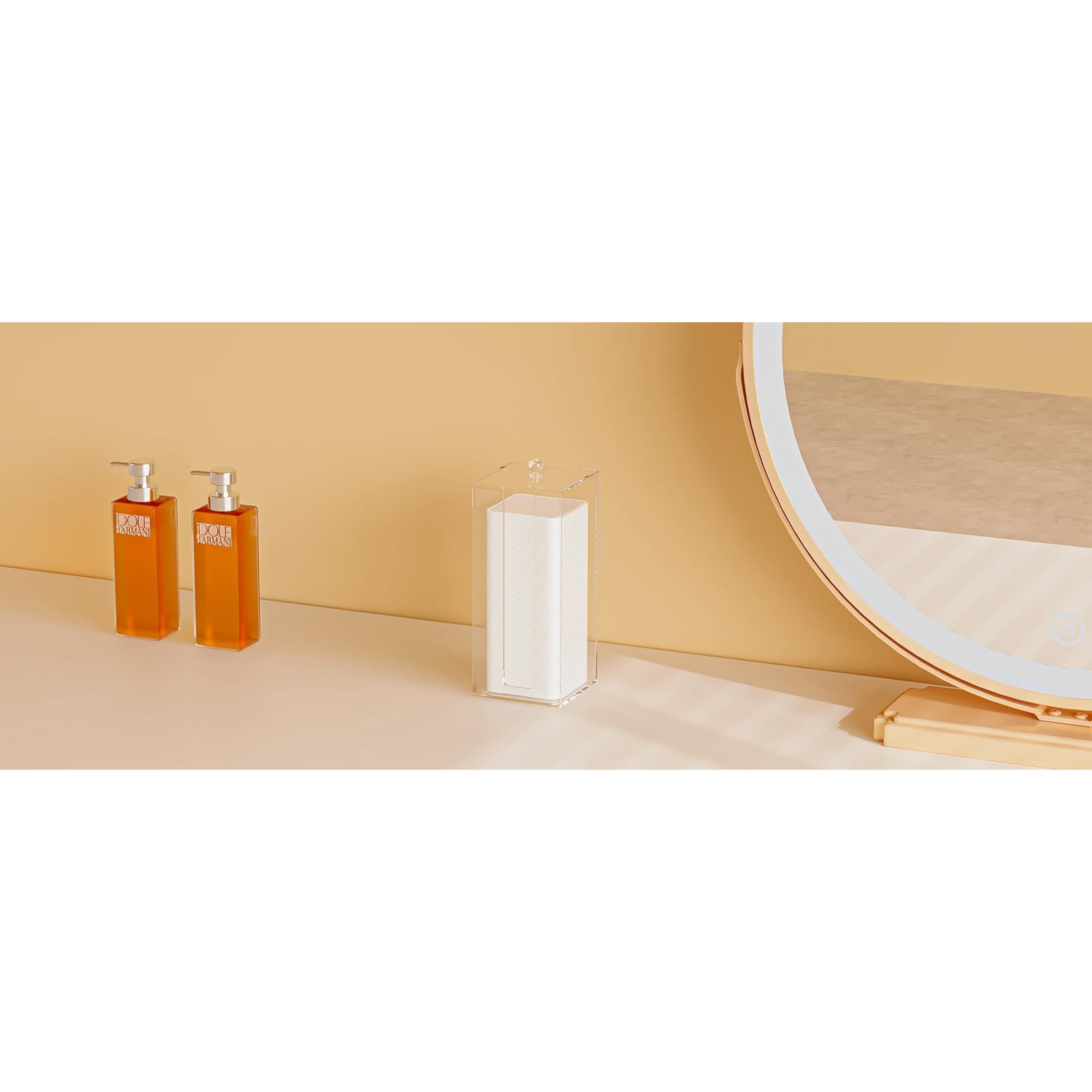 Acrylic Clean Pad Storage Box, Cotton Pad Dispenser, Square Rounds Cotton Pad Holder (Pad Not Included) - Vertical with Lid