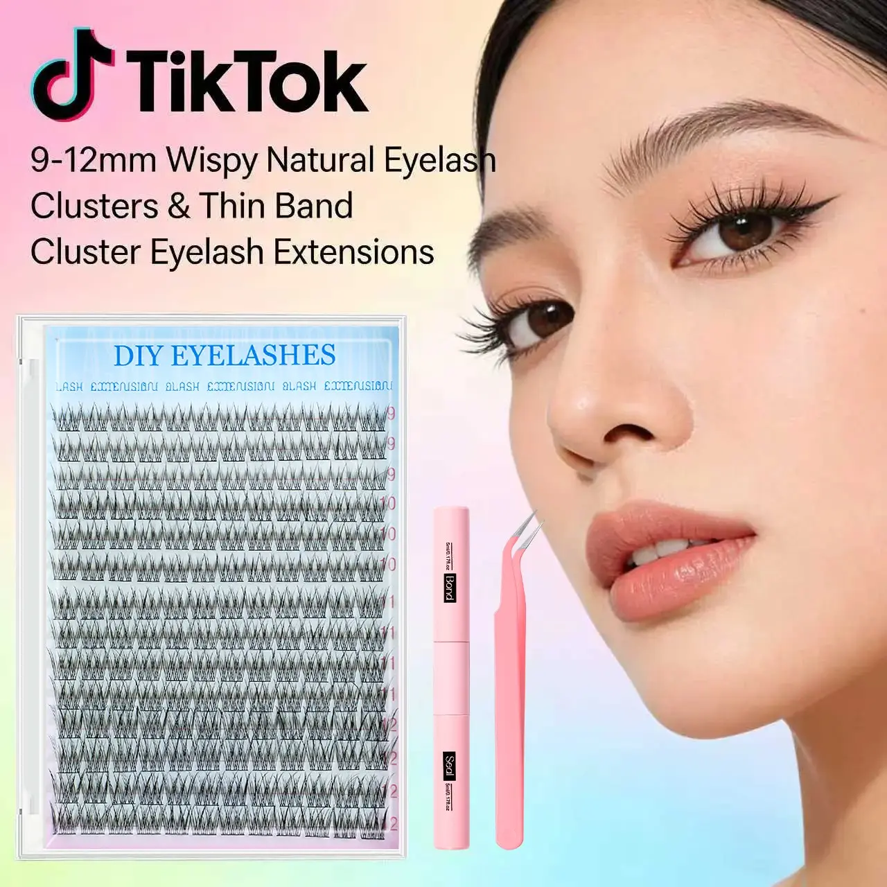 Natural Look Single Cluster False Lashes, D Curl Volume DIY Extension, Mixed Length, Non-Toxic, Dense Style, Enhances Fit and Density