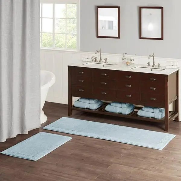 ARCH 100% Cotton Tufted Reversible Bath Rug, 3000 GSM Ultra Plush Absorbent 21x34 Inches Blue Bathroom Mat, Soft Machine Washable Floor Carpet for Bathroom, Laundry, Home Supplies for US Online Shopping