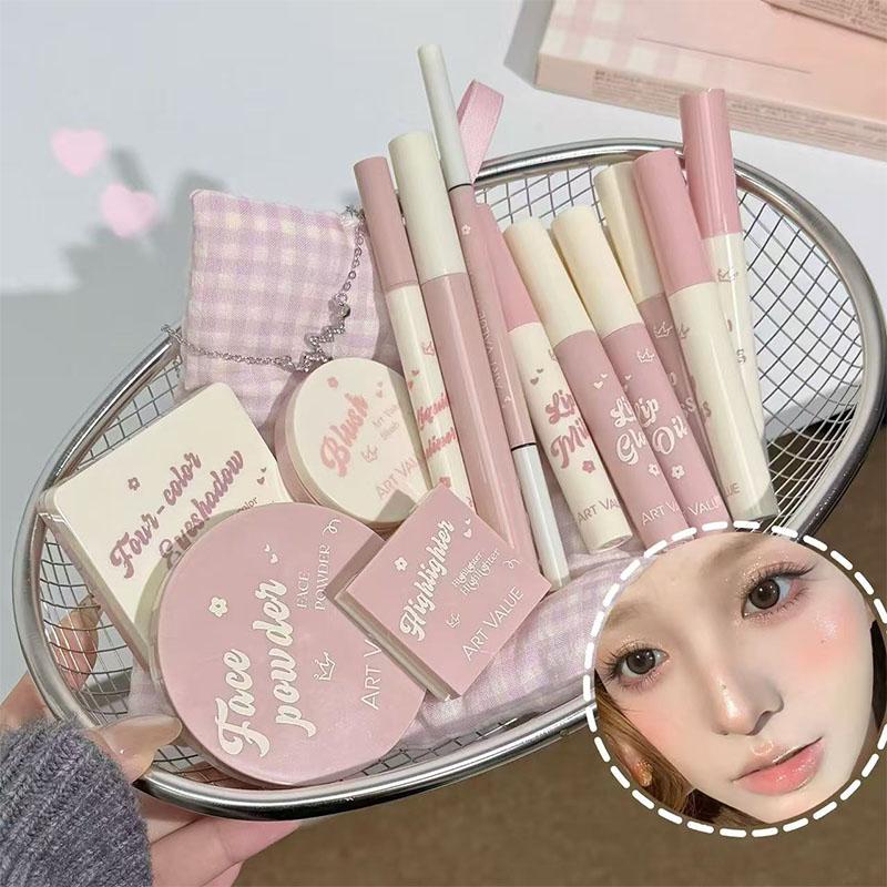 Art Value, Cosmetics Kit, Makeup Combo, Cosmetic Face Makeup Sets, Lip Gloss Blush Eyeshadow Powder Compact, Commuter Simple Makeup Necklace Kit, Full Makeup Equipment, Daily Makeup Kit