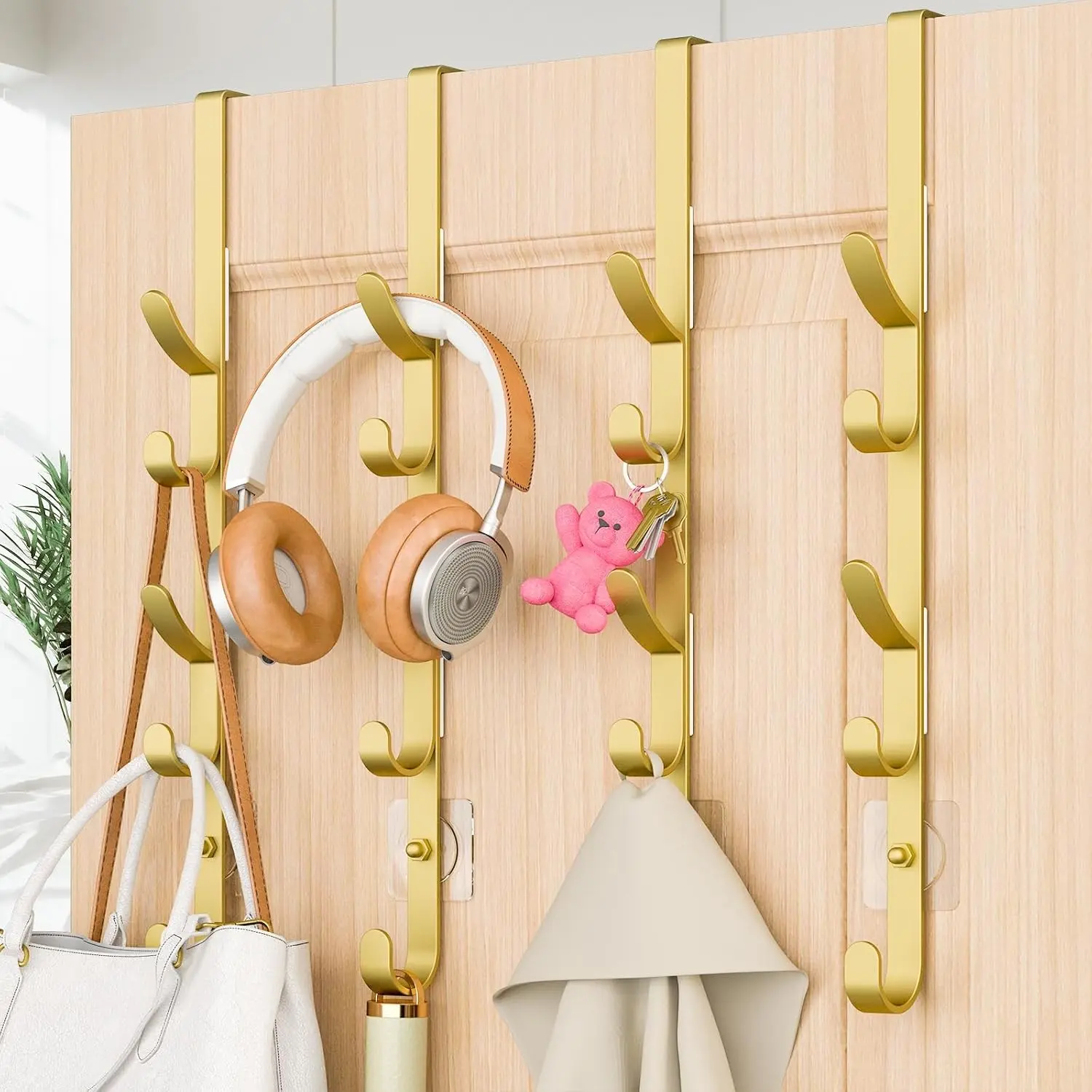 Gold Multi-Use Over the Door Hooks (4-Packs) - Metal Door Mount Hanging Hooks for Organize Items, Coat, Purse, Towel, Hat in Bathroom, Closet
