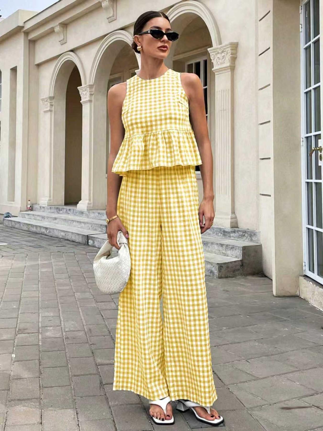 Women's Casual Sleeveless Top + Striped Pants Set, Sleeveless Matching Sets, Womenswear, Summer Wear, Perfect for Spring Festival/spring Break, Comfortable Daily Use Nk-0001-726