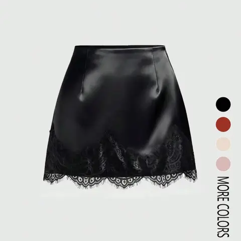 【Black Friday】Women's Elegant Lace Trim Satin Skirt, Tight-Fit Short Skirt, Stylish & Comfortable Fashion Bottom, Perfect for Commuting and Daily Wear, Womenswear