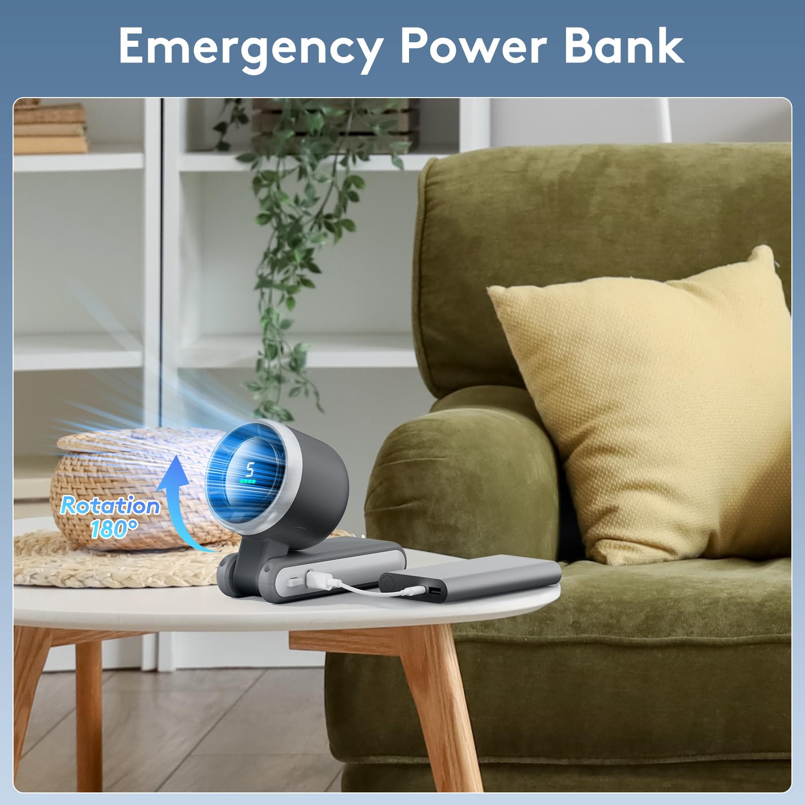 Turbo Mini Portable Fan, 10000mAh Rechargeable Battery Operated with LED Display, 180 Foldable 3 in 1 Personal Small Fan with 5 Speeds for Travel/Outdoor/Home