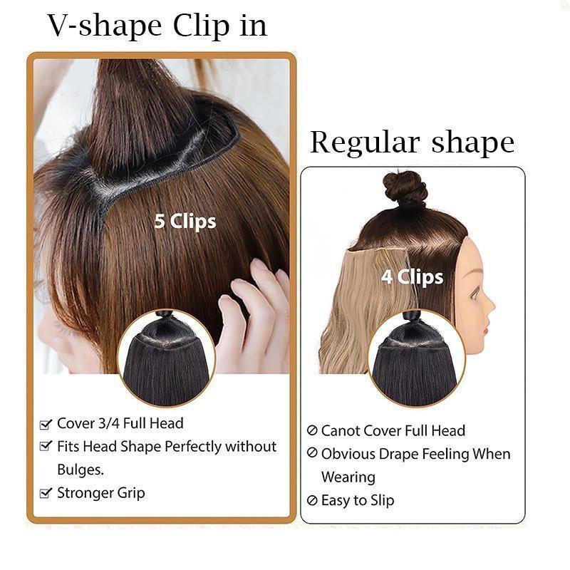 18" 45CM V-Shaped One Piece Clip In Hair Extensions Curly Wavy Hair With 5 Clips Synthetic Invisible Hairpieces For Women