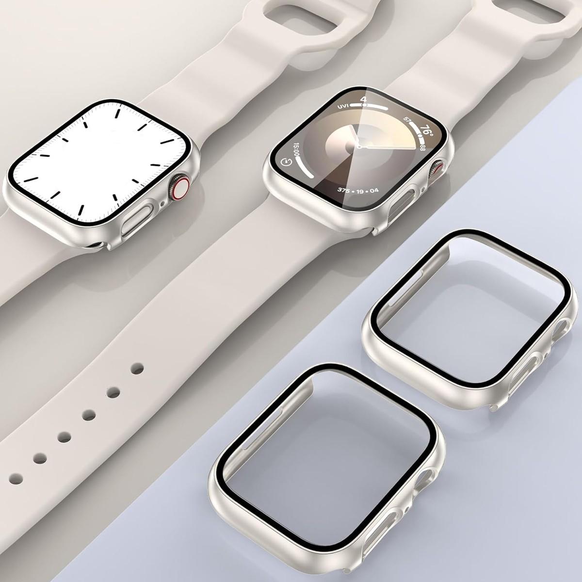 Built-In Tempered Glass Screen Protector, All-Around Hard PC Protective Watch Case Ultra-Thin Cover for Apple Watch Series Ultra/SE/11/10/9/8/7/6/5/4, 38/40/41/42/44/45/46/49 mm, Smart Watch Accessory, Smartwatch Accessories, Protection, Wearable