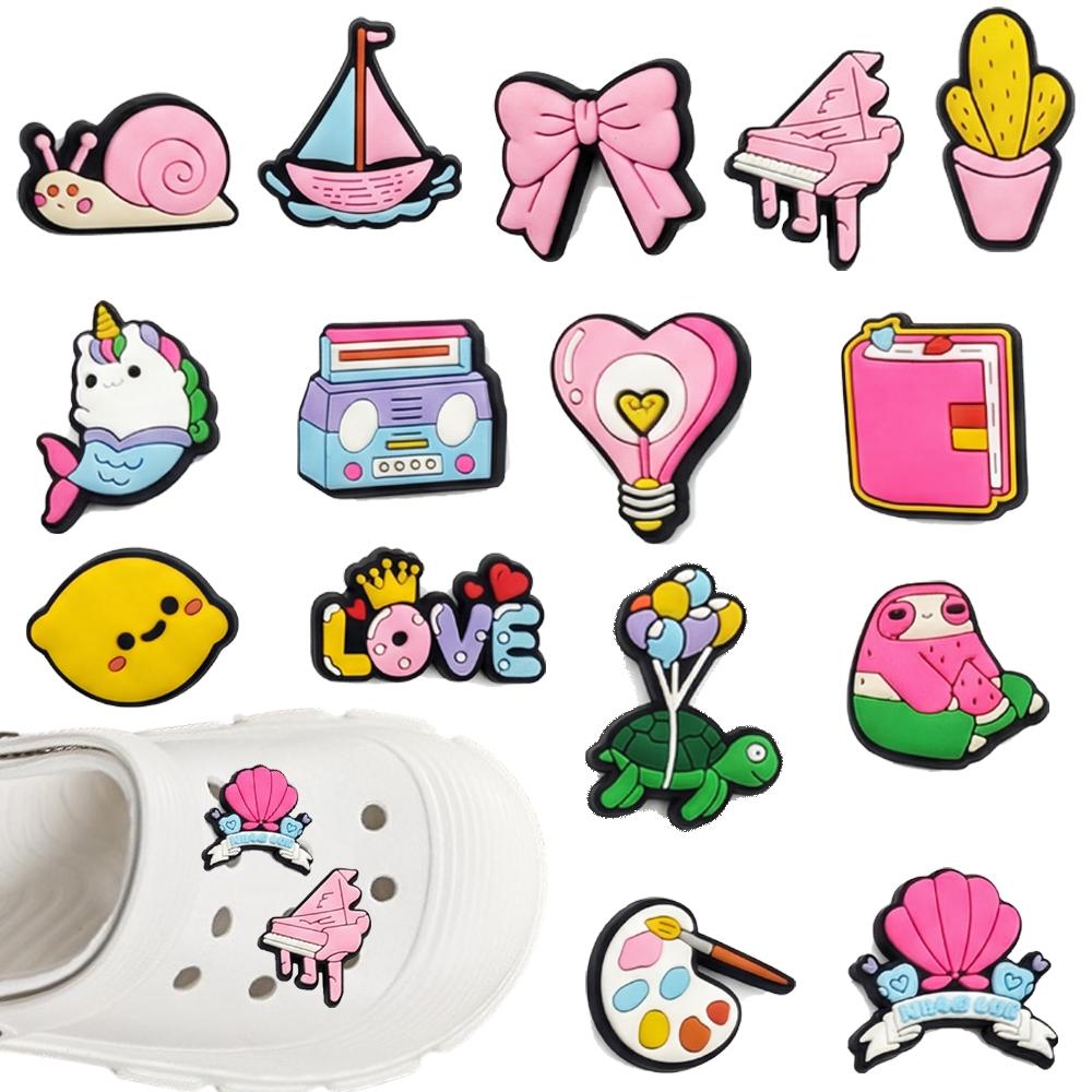 15 Pcs Cartoon pink series PVC Shoe Accessories, Comfortable Durable Fashionable, Birthday Gift, Charismatic Personalized Shoe Buckles for Girls