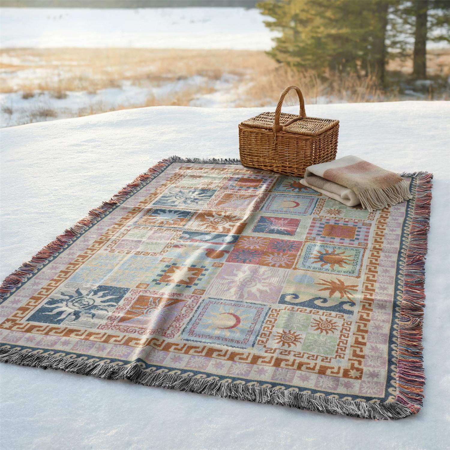 Multi-Function Tassel Woven Blanket, Decorative Blanket, Spliced Geometry Pattern Bed Blanket, for Sofa Cover Couch Throw Blanket Armchair Home Decor Furniture Slipcover Tablecloth Shawl Outdoor Picnic Camping Beach Towel Office Nap