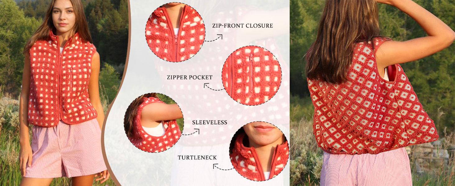 SCUSTY Women's Plaid Sherpa-Lined Winter Vest Sleeveless Fleece Jacket with High Neck, Zip-Up & Chest Pocket SCUSTY Women's Plaid Sherpa-Lined Winter Vest Sleeveless Fleece Jacket with High Neck, Zip-Up & Chest Pocket