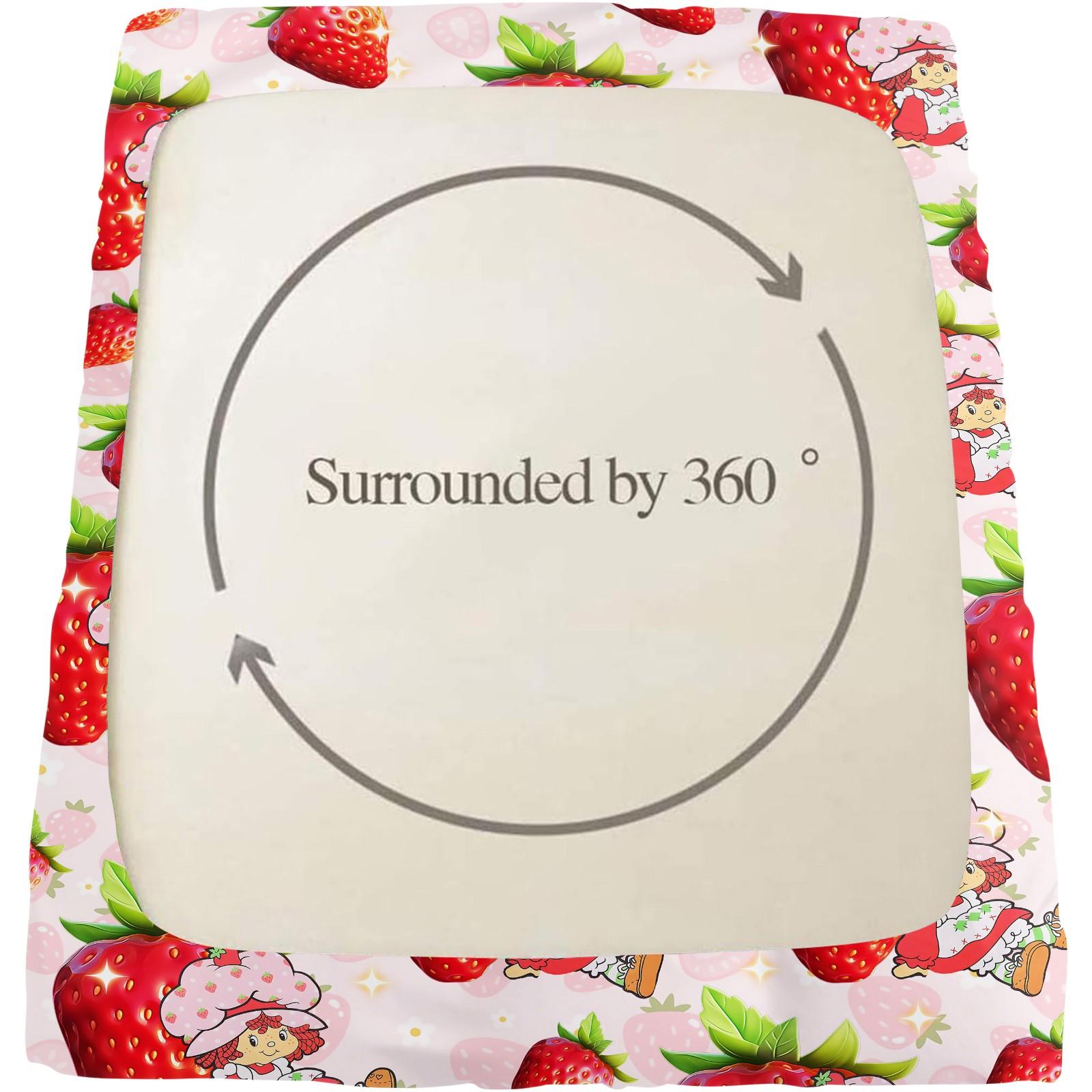 Strawberry Shortcake Purple Dot Fitted Sheet Set, 1 Fitted Sheet + 2 Pillowcases - 3 Pcs Soft Bedding with Deep Pocket, 360° Full Coverage, Wrinkle Free, Cute Strawberry Cartoon Bed Sheets for Girls, Full Size