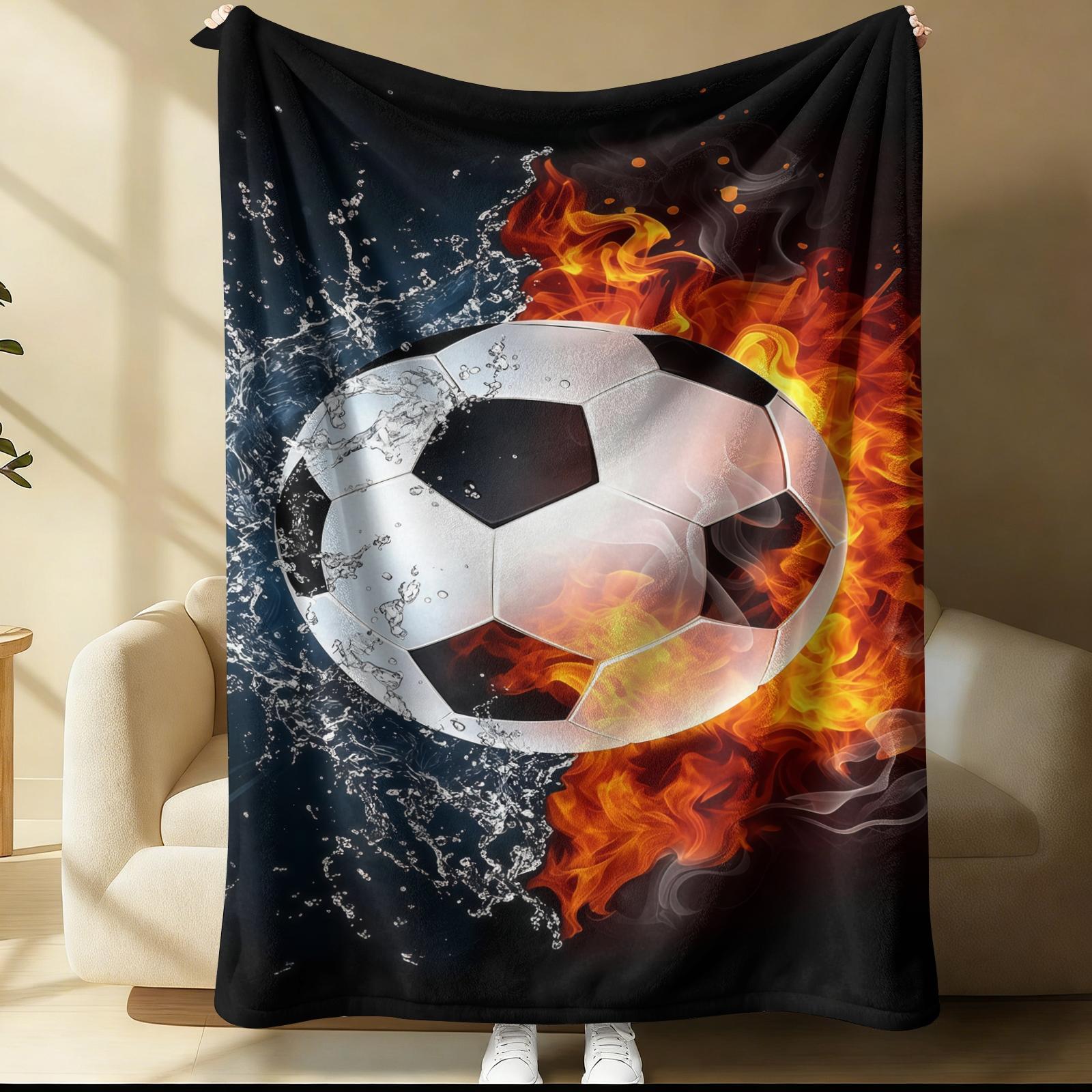 Football Pattern Blanket, Suitable For Daily, Festival, And Birthday Gifts For Children And Adults. Soft, Warm, And Lightweight Plush Blanket, Perfect For Decorating Beds, Sofas, Cars, And Rooms