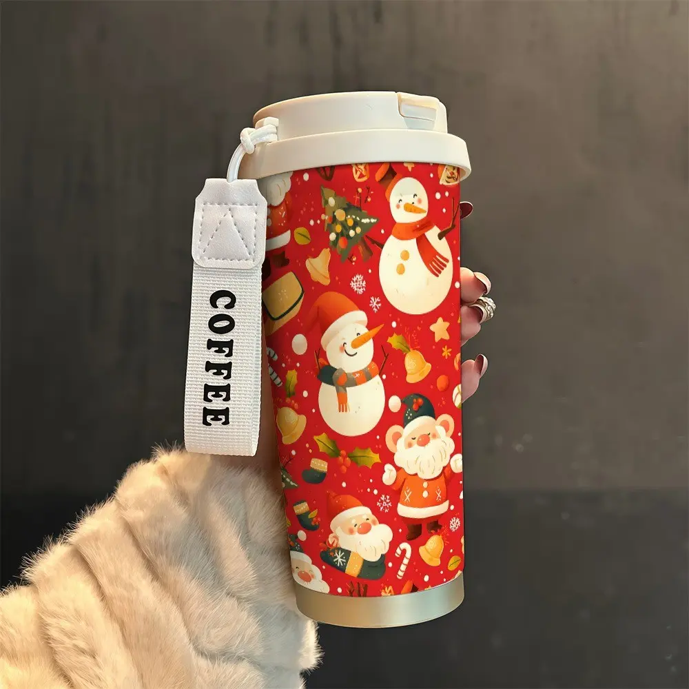 Festive Snowman Coffee Cup, 530ML Insulated Travel Mug with Straw and Lid, Leak-Proof, Suitable for Hot/cold Drinks, Perfect Gift