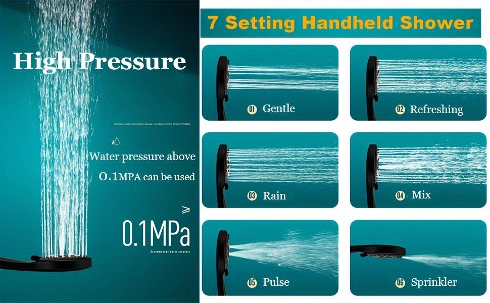 Shower Head,Rainfall Shower Head with Handheld Combo, 6/8 High Pressure Rainfall Shower Head / 6 Settings Handheld Showerhead Combo,Shower Holder/78'' Hose