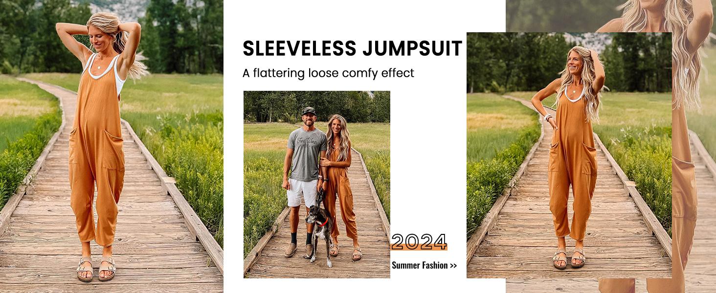 Naeduo Women's Y2K Jumpsuit Romper Stretchy Wide-Leg Harem Overalls with V-Neck Adjustable Straps Deep Pockets Casual Sleeveless Streetwear for Summer Basic Black Pants SpringStatements SpringStatements