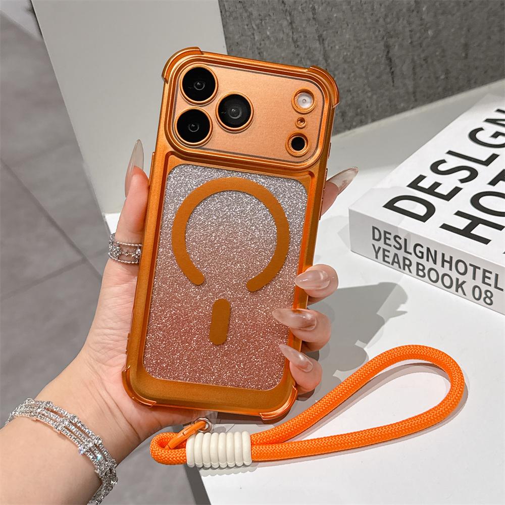 New Luxury Wrist Strap Glitter Lanyard Phone Case For iPhone 17/16/15/14/13/ProMax/Pro/Plus For Magsafe Wireless Charging Armor Cover